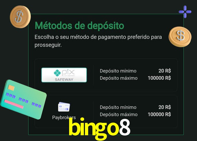 O cassino bingo8 oferece uma grande variedade de métodos de pagamento